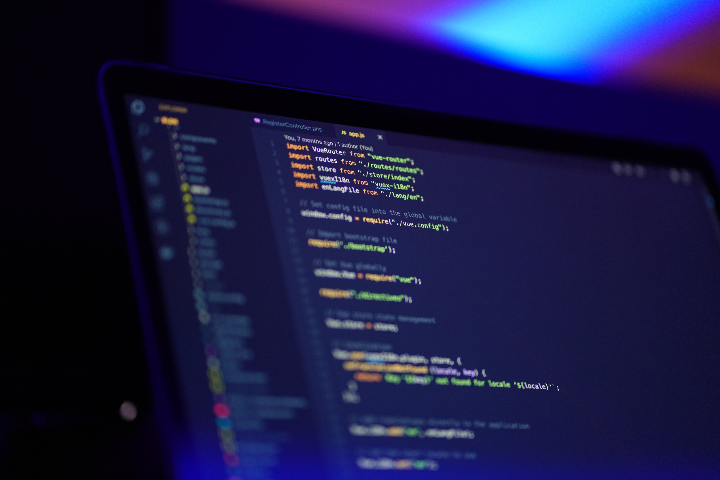Screen showing code from a software project