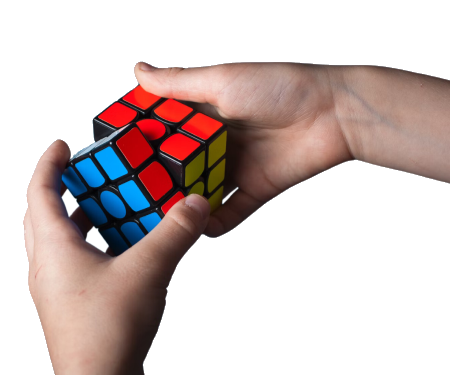 Hands solving a Rubik's cube